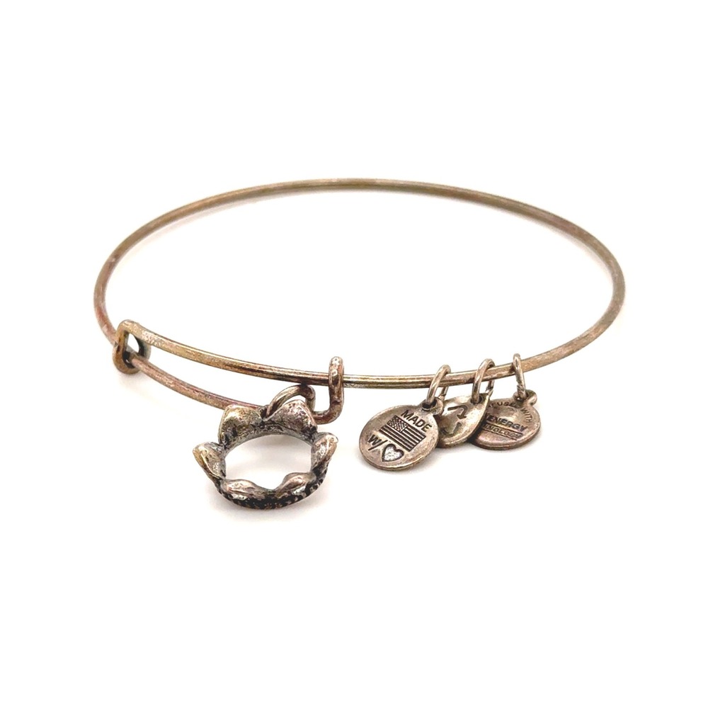 Alex and Ani Crown Charm Bangle Bracelet Silver Tone Crystal Accented Expandable